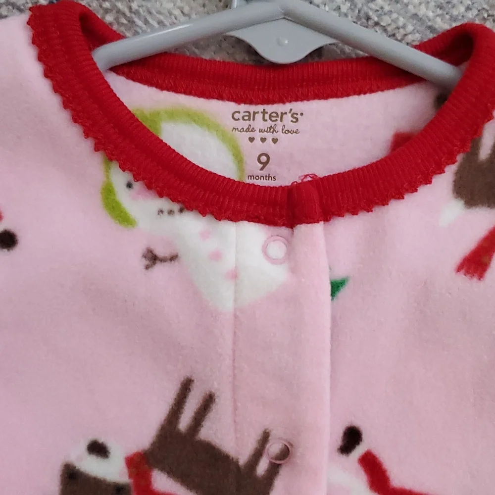 NWT Carter's Pink Fleece Baby Girl Christmas Holiday Pajamas Outfit Sz9m